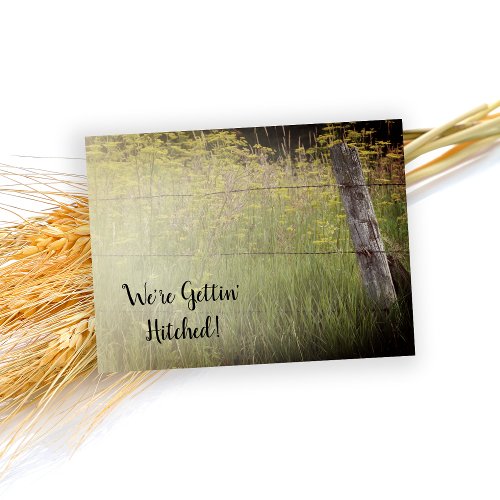 Rustic Fence Post Wildflowers Country Wedding Announcement Postcard