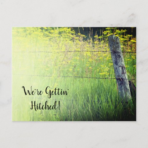 Rustic Fence Post Wildflowers Ranch Wedding Announcement Postcard