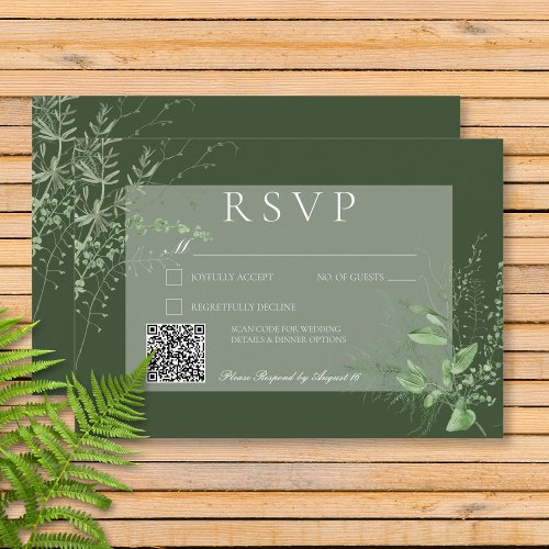 Rustic Fern Foliage Emerald Green  RSVP Card