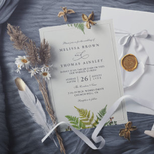 Rustic Fern Forest Greenery Modern QR Code Wedding Invitation