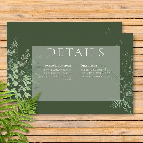 Rustic Fern Green Foliage Emerald Green Details Enclosure Card