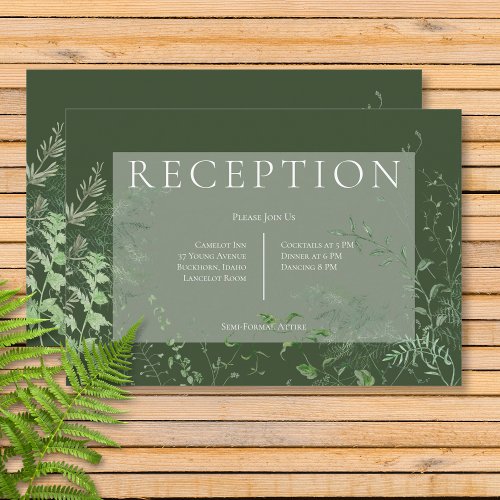Rustic Fern Green Foliage Emerald Green Reception Enclosure Card