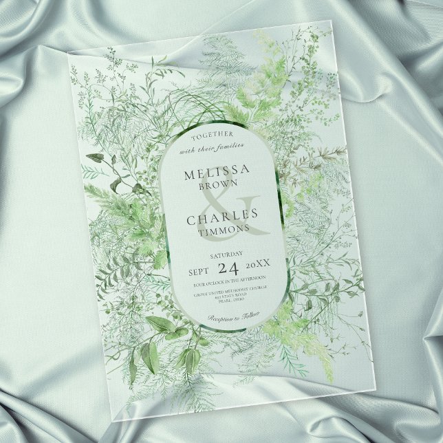 Rustic Fern Green Foliage Emerald Green Wedding Acrylic Invitations (Rustic Fern Green Foliage Emerald Green Wedding Acrylic Invitation)