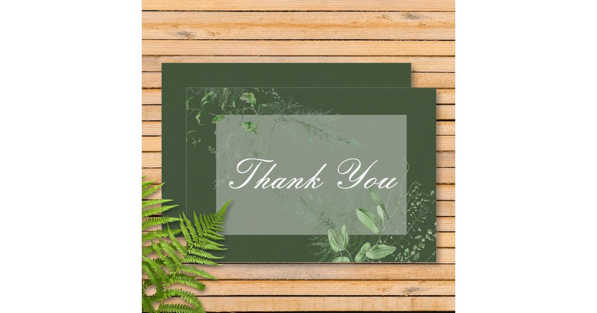 Thanks Fg Rustic Fern Green Foliage Emerald Green Wedding Thank You Card | Zazzle