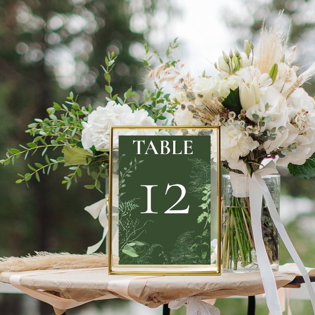 Rustic Fern Green Foliage Emerald Wedding Table Number (Creator Uploaded)