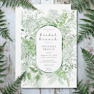 Rustic Fern Green Foliage White Bridal Brunch Invitation
