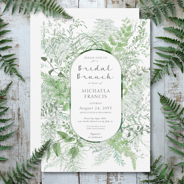 Rustic Fern Green Foliage White Bridal Brunch Invitation (Rustic Fern Green Foliage White Bridal Brunch Invitation)