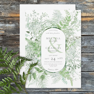 Rustic Fern Green Foliage White Wedding Invitation