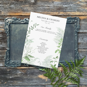 Rustic Fern Green Foliage White Wedding Program
