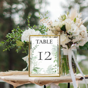 Rustic Fern Green Foliage White Wedding Table Number