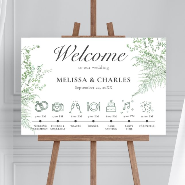 Rustic Fern Green Foliage White Wedding Timeline Foam Board (Creator Uploaded)