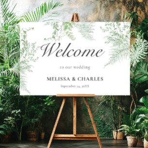 Rustic Fern Green Foliage White Wedding Timeline Foam Board