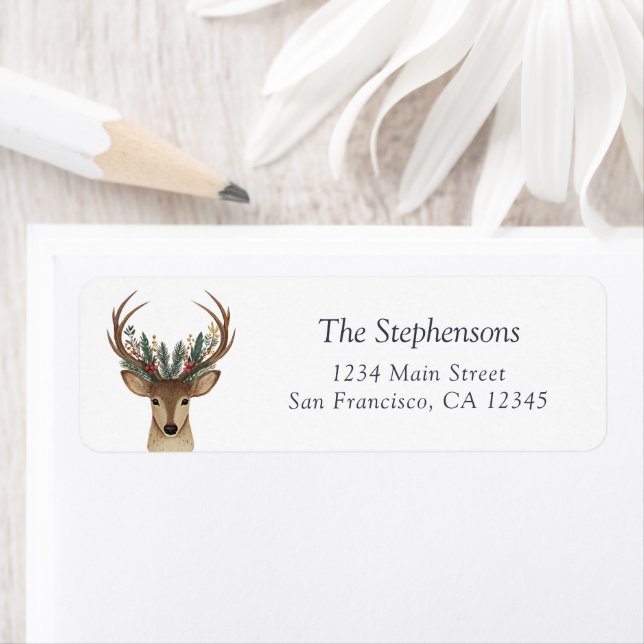 Rustic Festive Christmas Deer Return Address Label (Insitu)