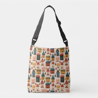 Rustic Festive Christmas Houses Seamless Pattern Crossbody Bag
