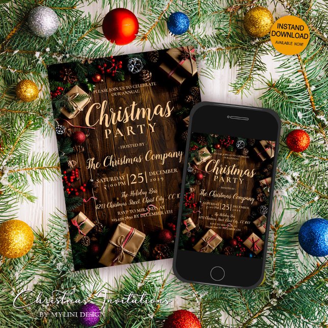 Rustic Festive Christmas Party Invitation (Creator Uploaded)