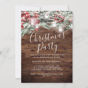 Rustic Festive Foliage Lights Christmas Party Invitation