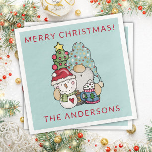 Rustic Festive Gnome Snowman Merry Christmas Party Paper Dinner Napkins