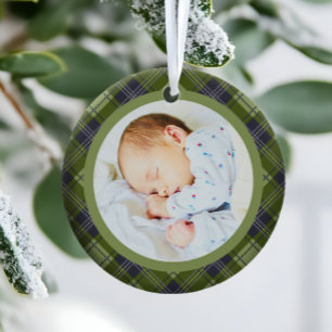 Rustic Festive Green Plaid Babys First Christmas Ceramic Ornament
