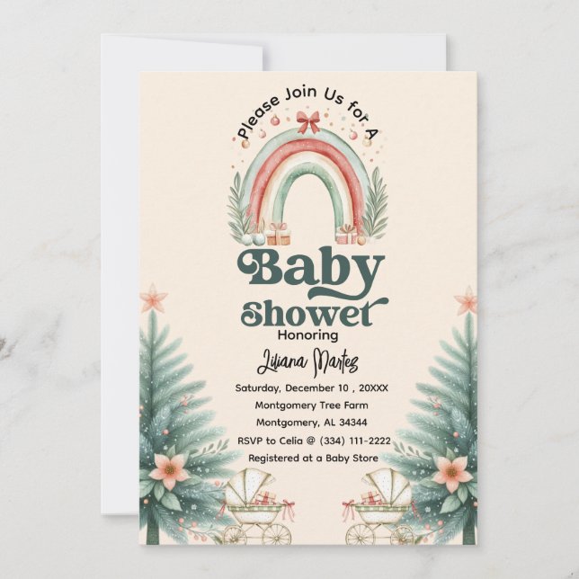 Rustic Festive Rainbow Christmas Baby Shower Invitation (Front)