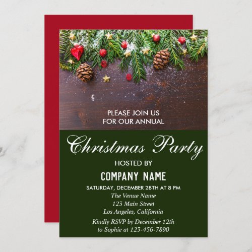 Rustic Festive Red  Green Company Christmas Party Invitation