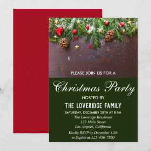 Rustic Festive Red & Green Country Christmas Party Invitation