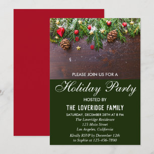 Rustic Festive Red & Green Country Holiday Party Invitation