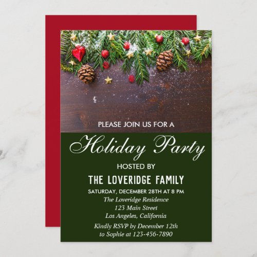 Rustic Festive Red  Green Country Holiday Party Invitation