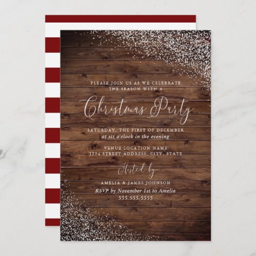 Rustic Festive White Red Snow Christmas Invitation