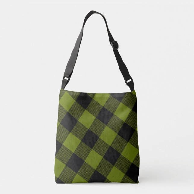 Rustic Field Green & Black Buffalo Plaid Pattern Crossbody Bag (Back)