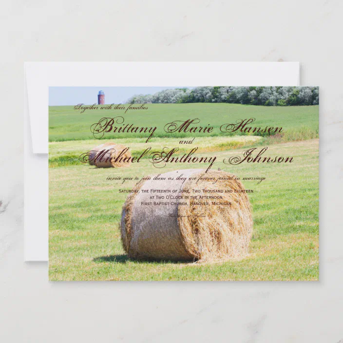 Rustic Field Hay Bales Country Wedding Invitations Zazzle Com