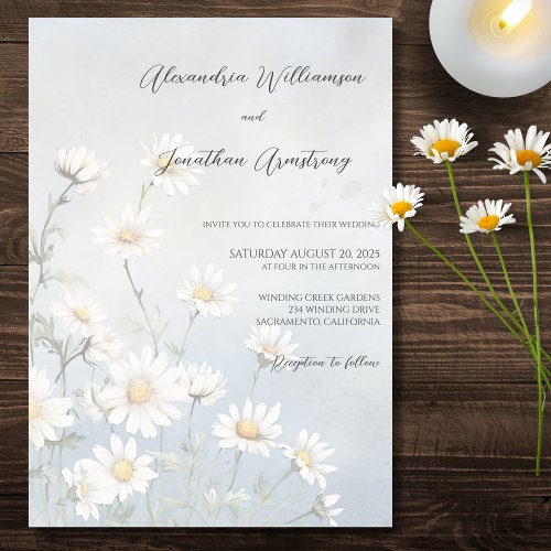 Rustic Field of Daisies on Pale Blue Wedding  Invitation