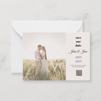 Rustic Field Photo Save the Date with QR Code Note Card