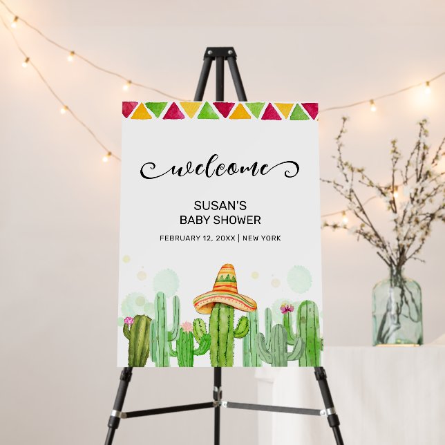 Rustic Fiesta Taco Cactus Baby Shower Welcome Sign (In Situ (Stand))
