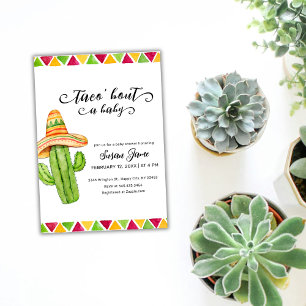 Rustic Fiesta Taco Watercolor Cactus Baby Shower Invitation