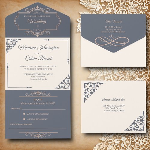 Rustic Filigree Wedding All In One Invitation