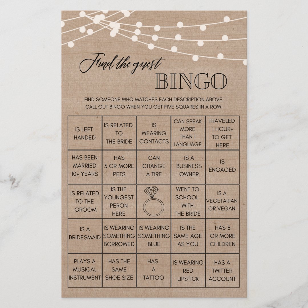 Rustic Find the guest bingo bridal shower game Flyer | Zazzle