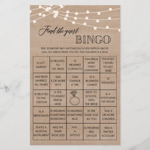 Rustic Find the guest bingo bridal shower game Flyer