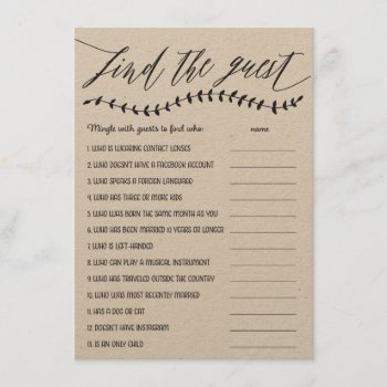 Rustic Find The Guest Bridal Shower Game Enclosure Card by joyonpaper at Zazzle