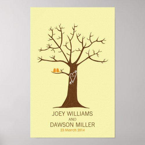 Rustic Fingerprint Tree Wedding with Lovebirds Poster