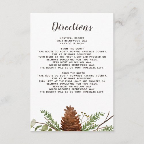 Rustic Fir Branches Pine Cone Wedding Details Enclosure Card