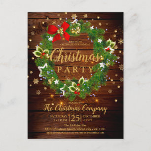Rustic Fir Branches Wreath Christmas Party Invitation Postcard