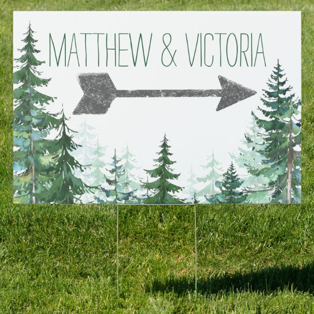 Rustic Fir Tree Wedding Sign (Insitu)