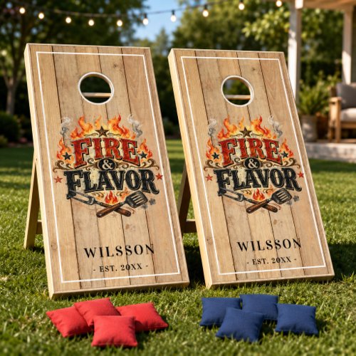 Rustic Fire & Flavor BBQ Cornhole Boards  Set