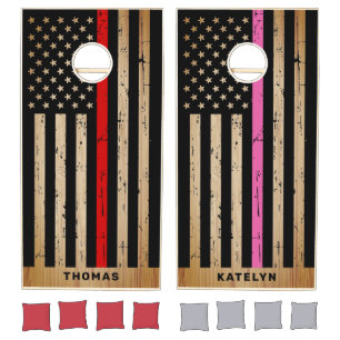 Rustic Firefighter Nurse Thin Red Line Pink Line Cornhole Set