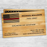 Rustic Firefighter Thin Red Line America Flag Wood Business Card