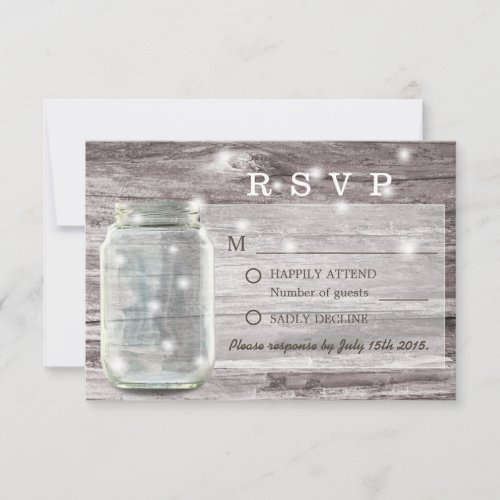 Rustic Fireflies Glowing Mason Jar Wedding RSVP