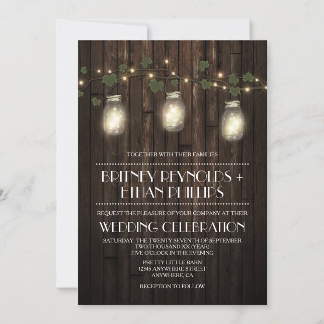 Rustic Firefly + Vine Vineyard Wedding Invitations (Front)