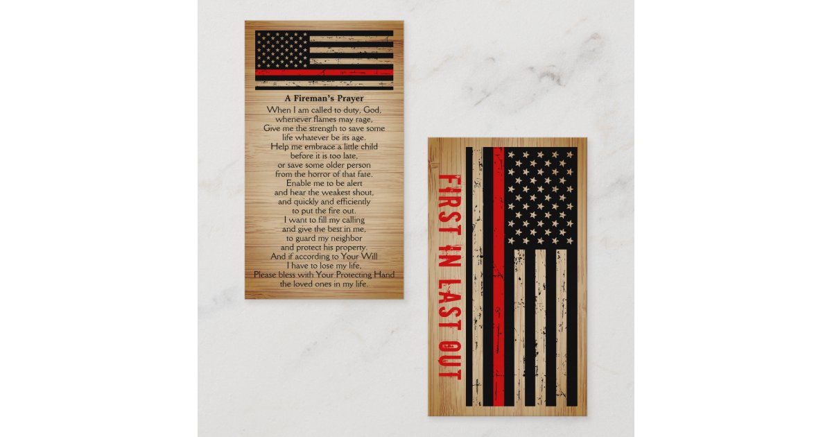 Rustic Fireman's Prayer Bulk Thin Red Line Business Card | Zazzle