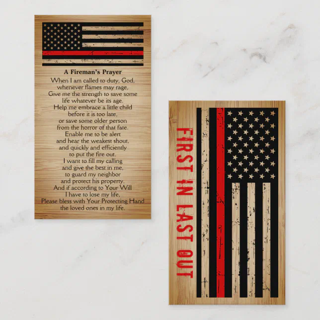 Rustic Fireman's Prayer Bulk Thin Red Line Business Card | Zazzle