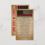 Rustic Fireman's Prayer Bulk Thin Red Line Business Card
